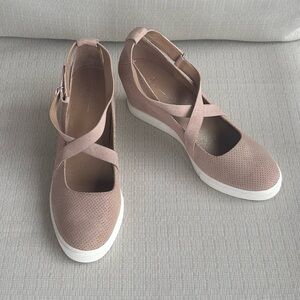 Paolo Pink Suede Wedge Mary Jane Shoes, size 11